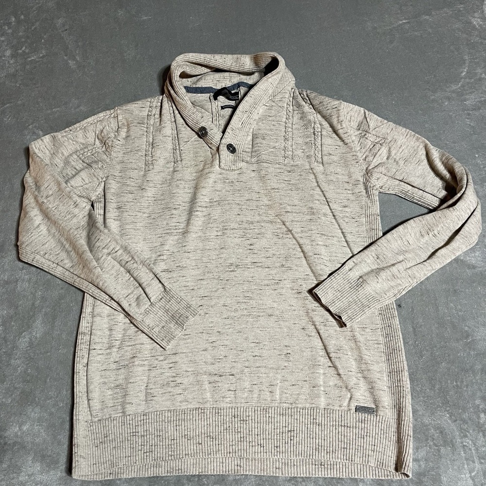 Buckle Black Sweater Mens Large Beige‎ Shawl Collar Henley Preppy Standard Fit